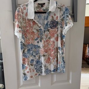 Lauren Ralph Lauren Floral Short Sleeve Polo - White, Blue, Pink
